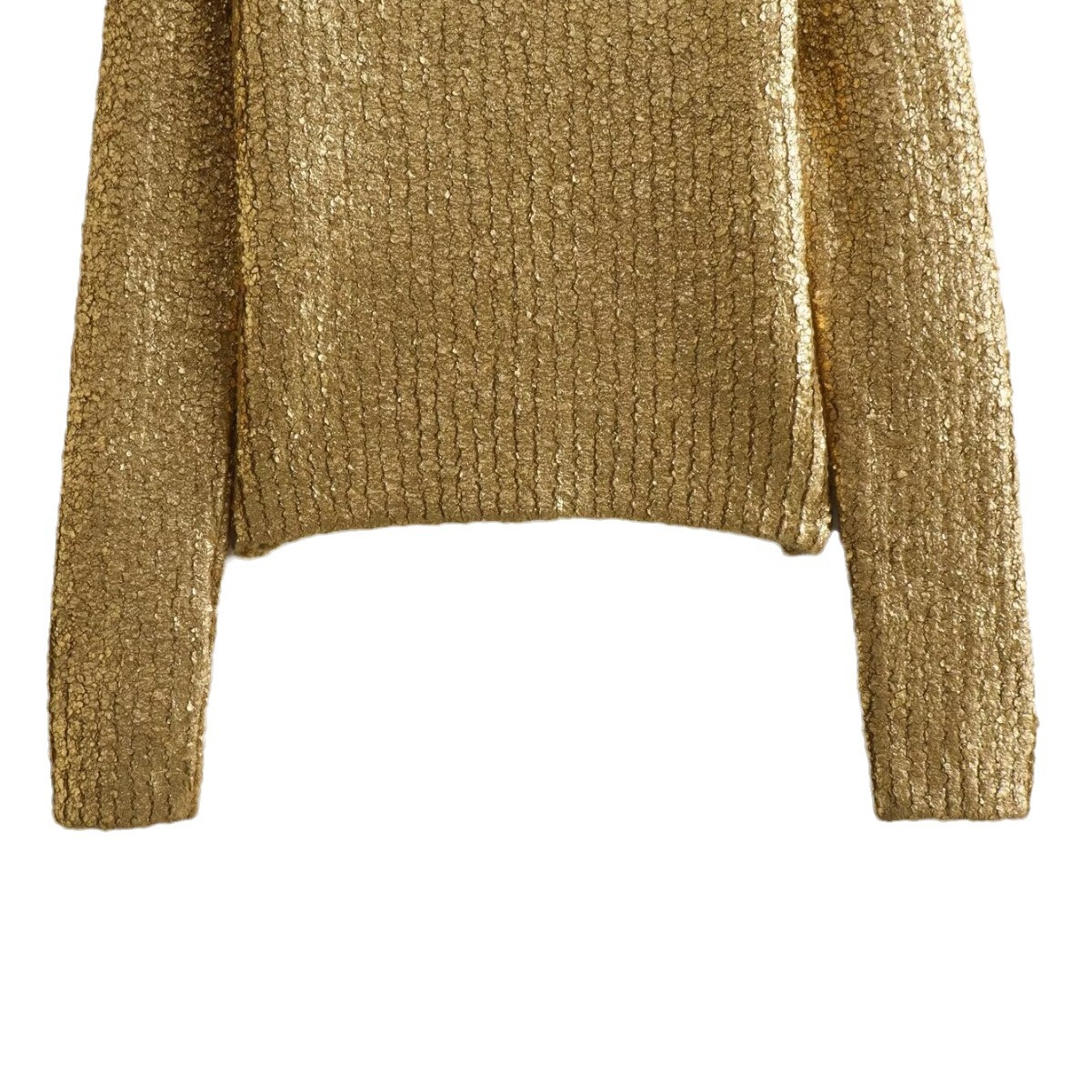 Maglione lavorato a maglia a maniche lunghe con scollo rotondo in metallo della serie Wind da donna autunno e inverno_voghion.com