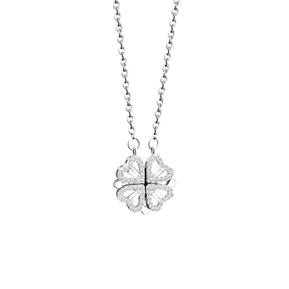 Daily Occasion Stainless Steel Copper Simple Style Four Leaf Clover Plating Inlay Zircon Pendant Necklace
