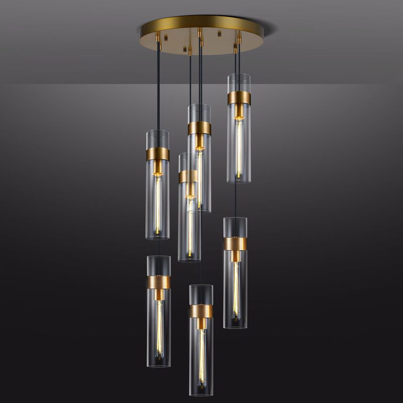 New copper modern simple light luxury double-layer glass chandelier bedroom dining room living room lamp Island stairs LED light