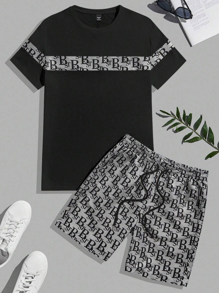 Men's Light Luxury Summer T-Shirt And Shorts Set High Street Casual Sports Wear With Short Sleeves_viptrois.com
