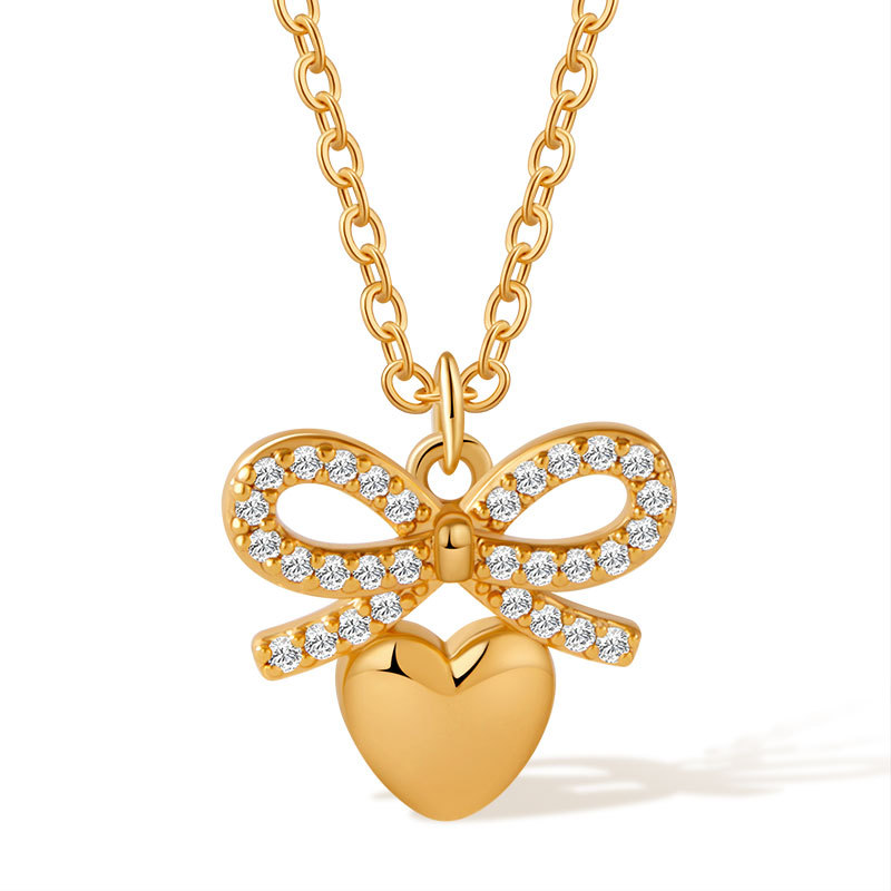 8g Weight 18K Gold Plated Plating Material Copper Pendant Material Zircon Inlay Material Pendant Necklace Classification Copper Chain Material cable chain Chain Type 1 Piece Quantity Daily Occasion Copper Material Heart Shape, Flower, Bow Knot Pattern Women's Gender Inlay Design Sweet Style Copper 18K Gold Plated Inlay Heart Shape Flower Bow Knot Zircon Pendant Necklace 12