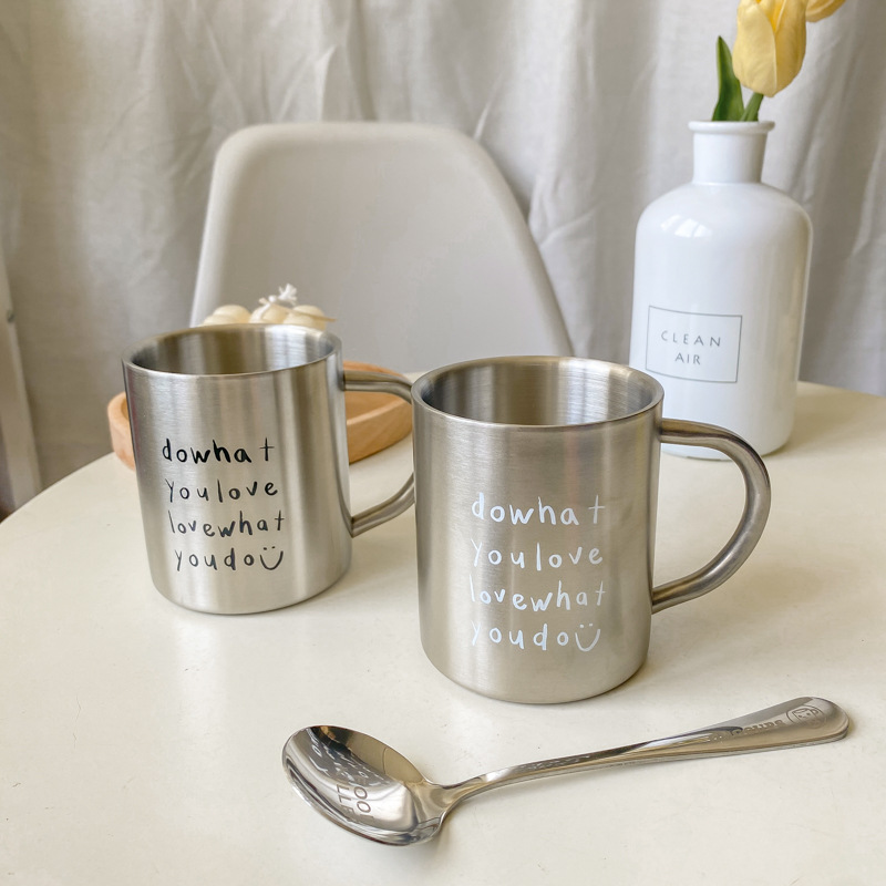 Corea del Sur ins estilo nicho 304 Acero inoxidable taza simple inglés carta café acampar al aire libre de agua