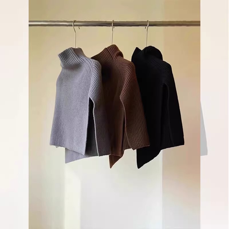 Maillard Wears High-Neck Slit Knitwear for Women in Autumn and Winter, Bottoming Knitwear, Design Shawl Cape Top Maillard Wears High-Neck Slit Knitwear for Women in Autumn and Winter, Bottoming Knitwear, Design Shawl Cape Top