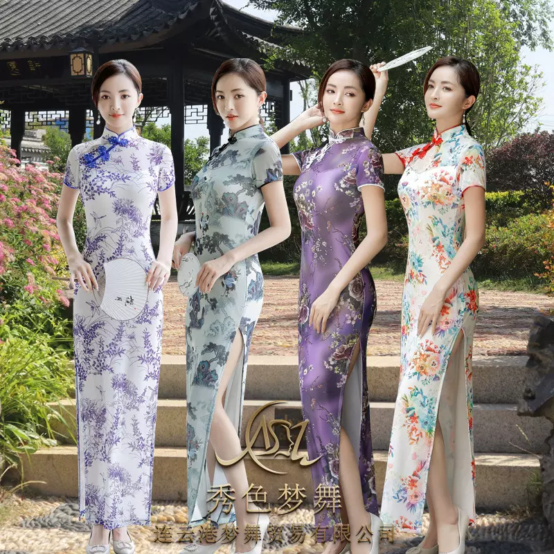 新款素雅旗袍中国风走秀连衣裙古典舞年轻漂亮流行时尚日常可穿女