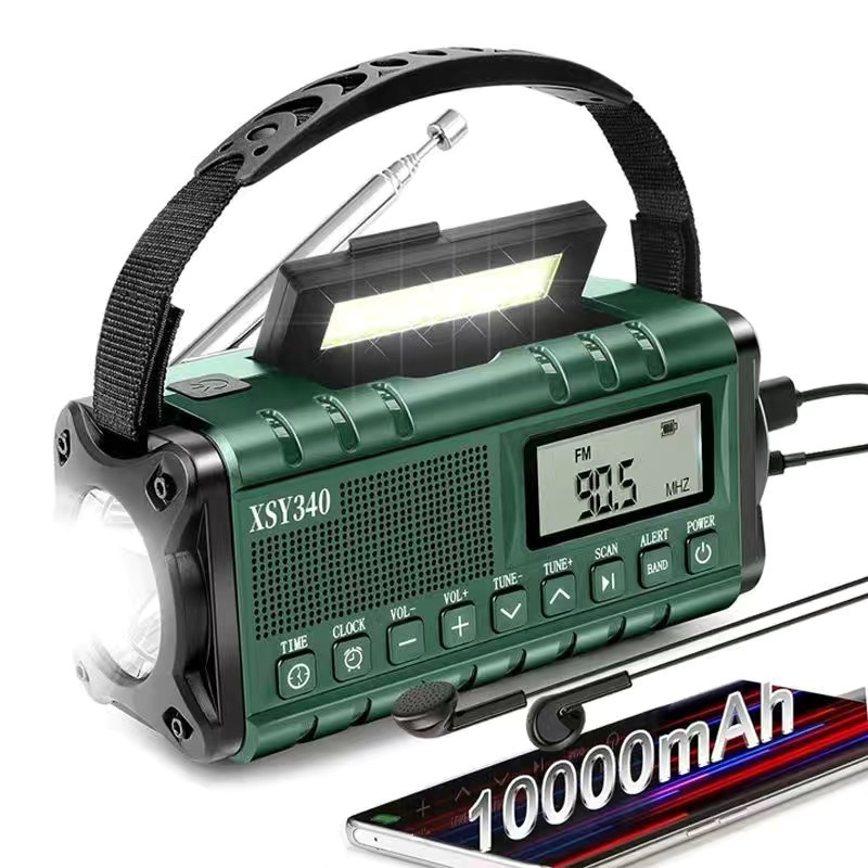 Nueva radio de emergencia multifuncional transfronteriza de Amazon energía solar manual generadora de energía recargable antorcha de lectura