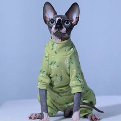 猫服 新作 春夏 田園風 花柄 四足服 防寒 防抜け毛 ドイツ無毛猫 ペット猫