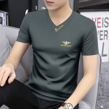 夏季新款莫代尔男士v领短袖t恤半袖上衣服体恤打底衫重磅潮牌男装