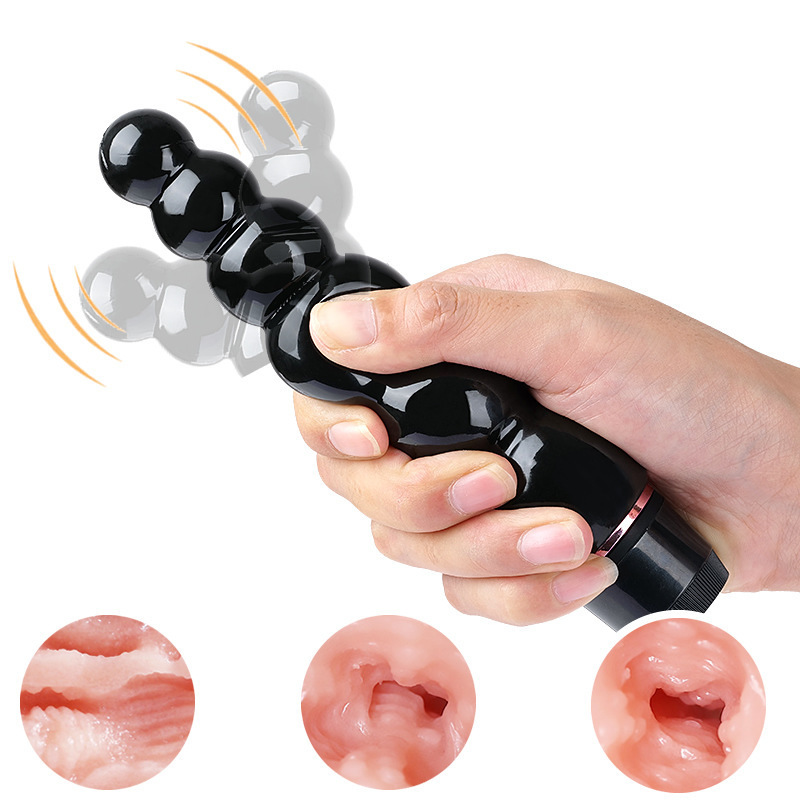 Sugar-Coated Haws Shaped Anal Beads Stick, Black ABS+TPE Anal Massager for Adults — detail image 2