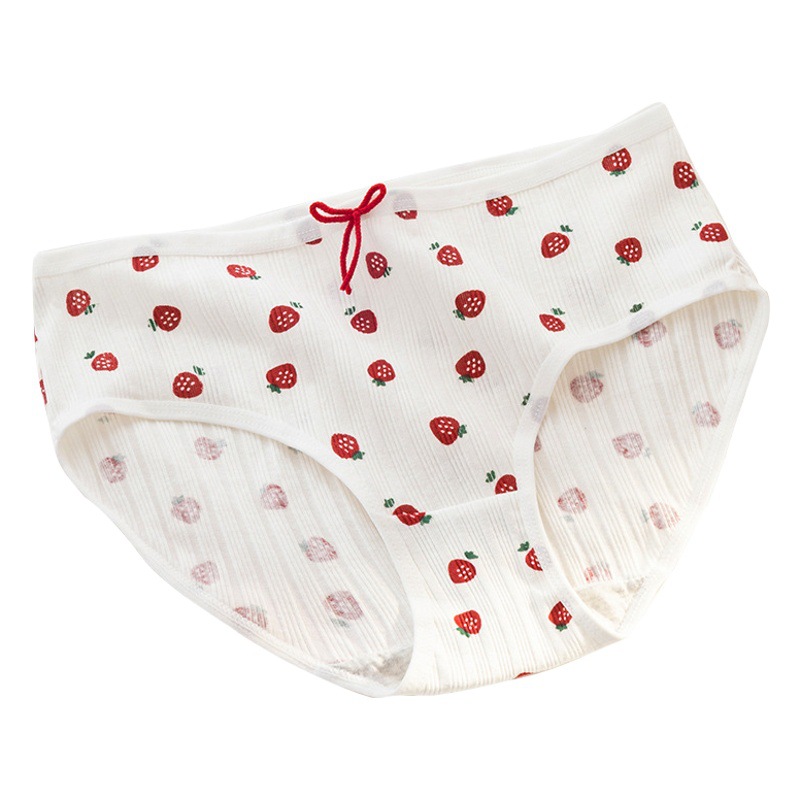 Fresa amor ropa interior de algodón de las mujeres estilo japonés Gran ropa interior de niña roja Mediados de cintura algodón transpirable calzoncillos de Estudiante