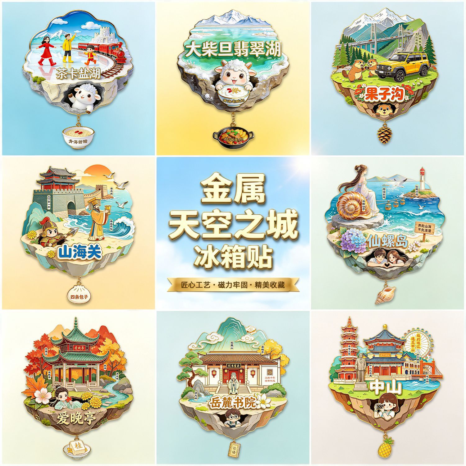 天空之城金属浮雕冰箱贴国潮北京天津上海城市景区原创锌合金文创
