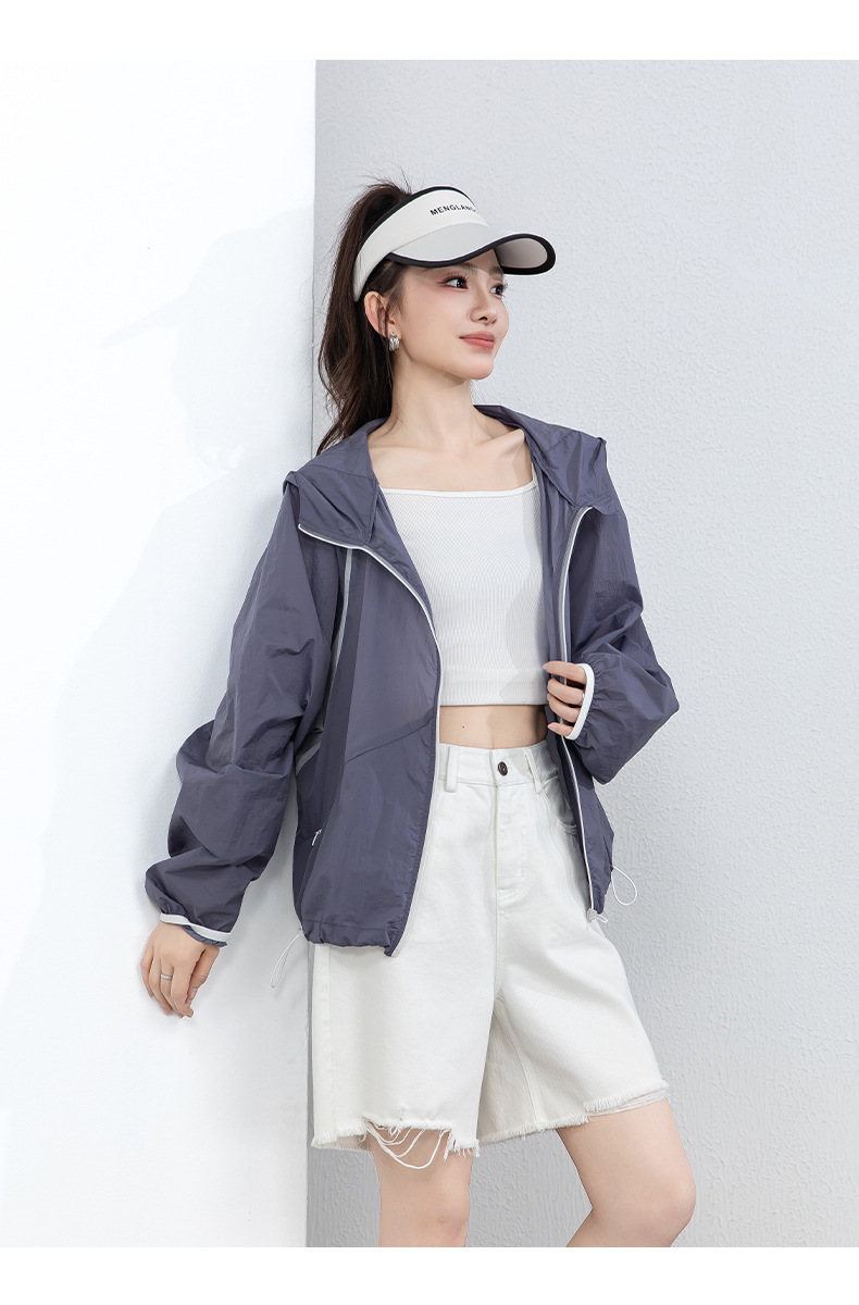 Áo chống nắng nữ dáng rộng thả vai, liền mũ, chất liệu lụa thoáng khí, che nắng mùa hè — màu tím chi tiết 26