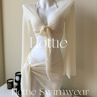 2025 New Sexy Pure Desire Bikini Four-Piece Long-Sleeved Beach Hot Spring Vacation Swimsuit Conservative Sun Protection Split