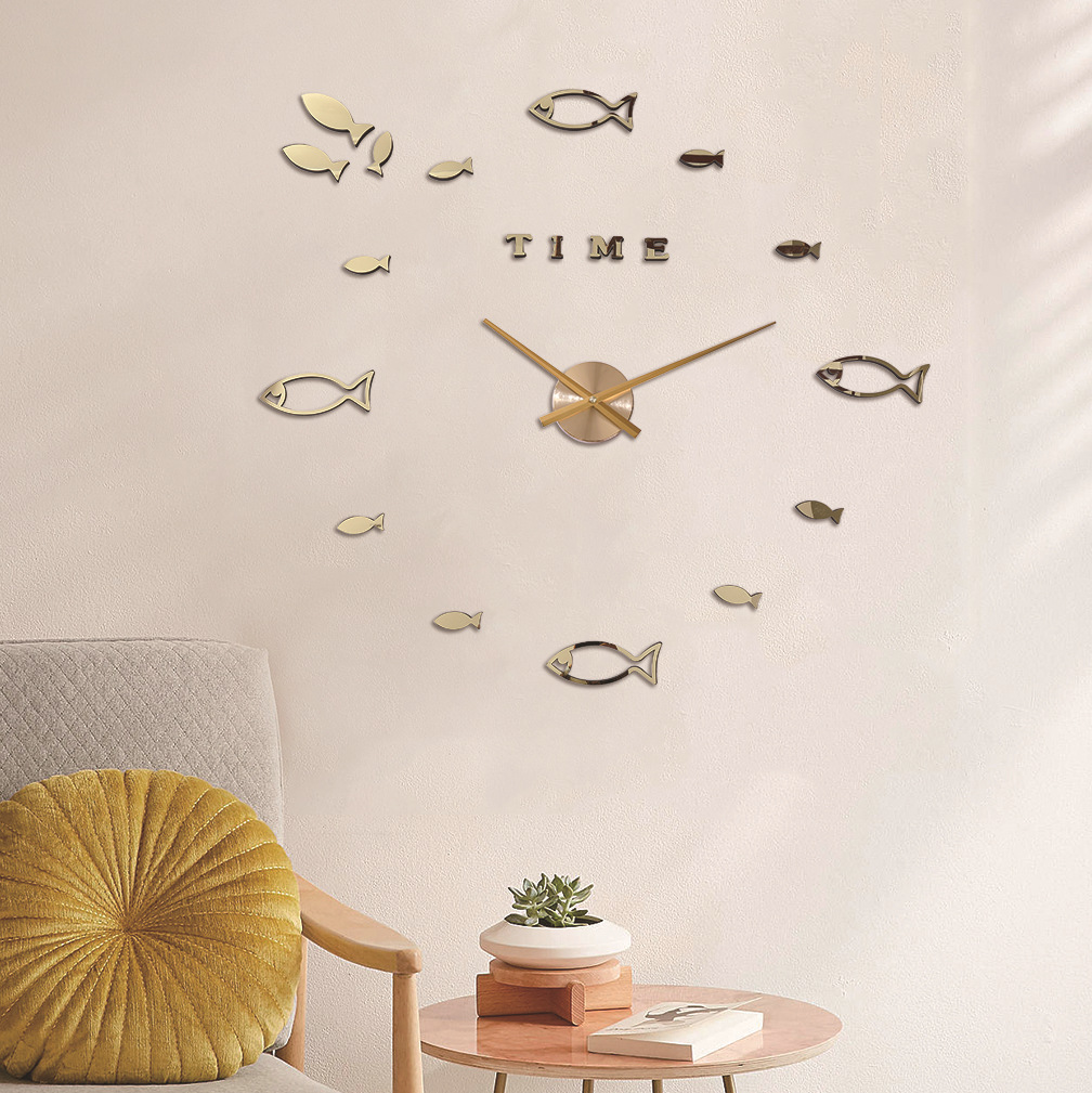 Reloj de pared DIY CLOCK para sala, espejo de gran tamaño, diseño de moda estereoscópico/caricatura, estilo nórdico