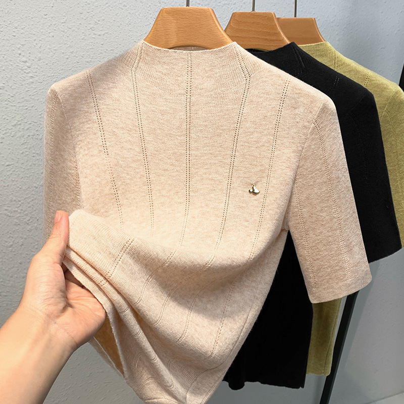 Knitted Bottoming Shirt for Women 2025 New Women's Elegant Half Turtleneck Pullover Woolen Sweater Elastic Inner Waist Top