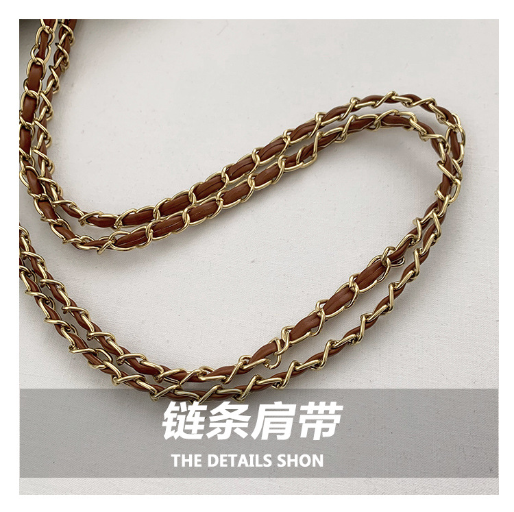 Retro and fashionable woolen texture bucket bag, large capacity commuting bag, chain check pattern casual single-shoulder crossbody women's bag Item Picture