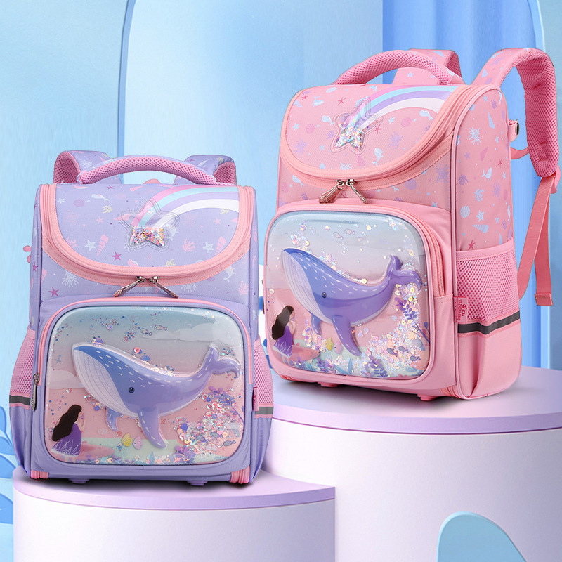 Dibujos Animados lindo estudiante de la escuela primaria mochila Rosa chica 123456 grado protección columna vertebral reducción peso niños espacio