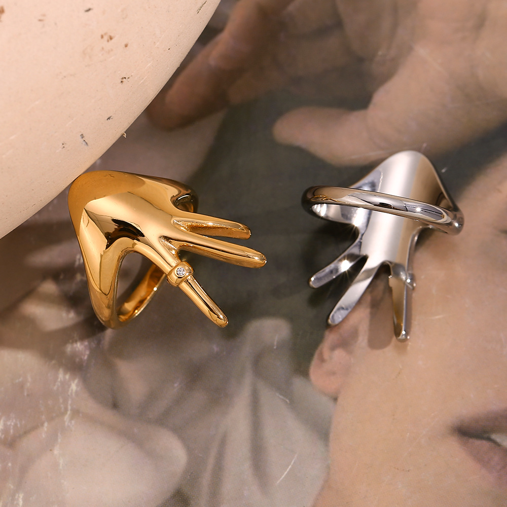 Hand Modeling Zircon Inlaid Stainless Steel Ring