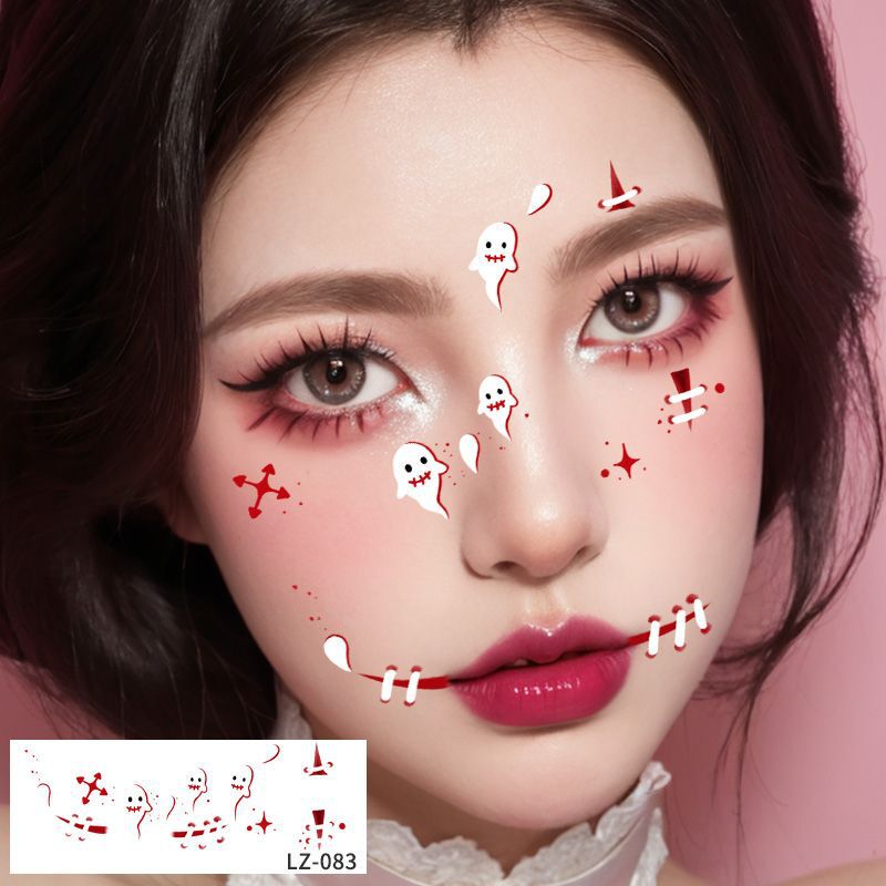Halloween Tattoo Sticker Waterproof Long-lasting Wound Face Makeup Explosive Online Red Face Sticker Bar Party Holiday Atmosphere