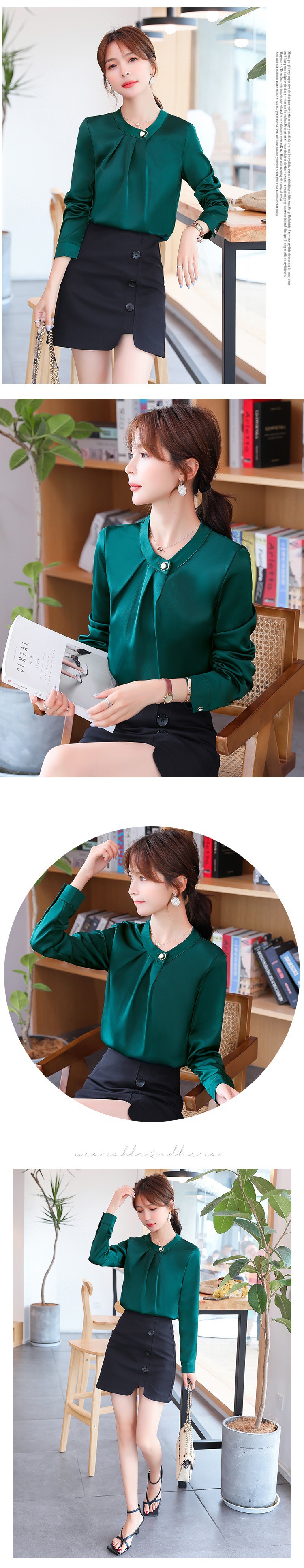 4 색 2026 봄 가을 새로운 경력 여성 셔츠 디자인 센스 작은 대중 한국 스타일 긴팔 새틴 쉬폰 톱 여성 상세 이미지 11