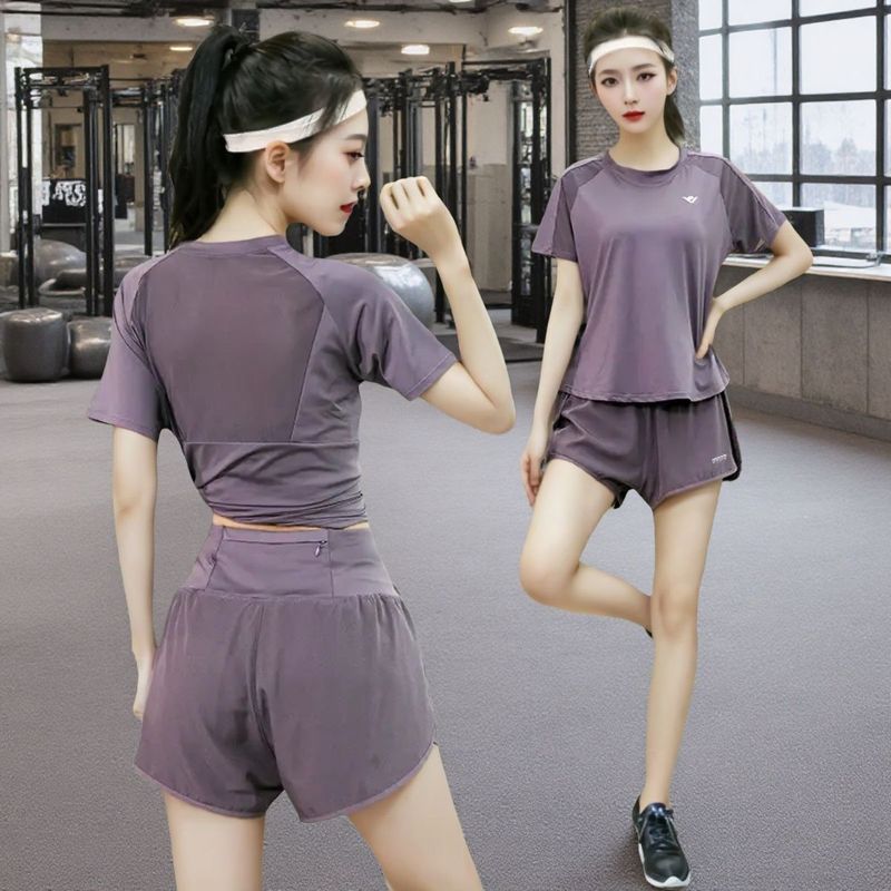 跑步套装女装运动套装女两件套显瘦短袖夏季健身服装速干衣瑜伽服|undefined