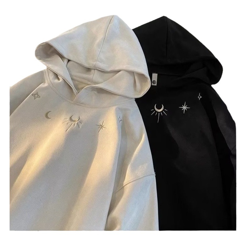 Suéter encapuchado bordado de los hombres de gamuza 2023 otoño nueva moda High Street hombres de moda todo partido ropa superior