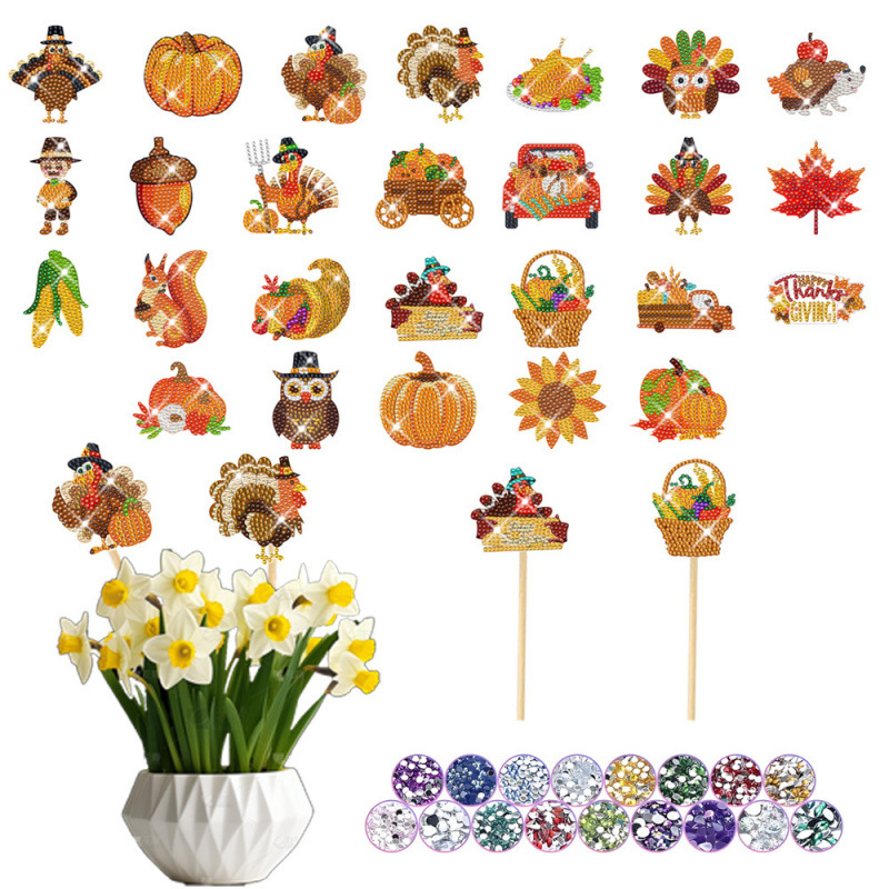 Estacas decorativas para macetas con diseño de flores para decoración de plantas en el hogar y escritorio, fabricante de estacas de jardín hechas a mano con pegatinas de diamantes DIY.