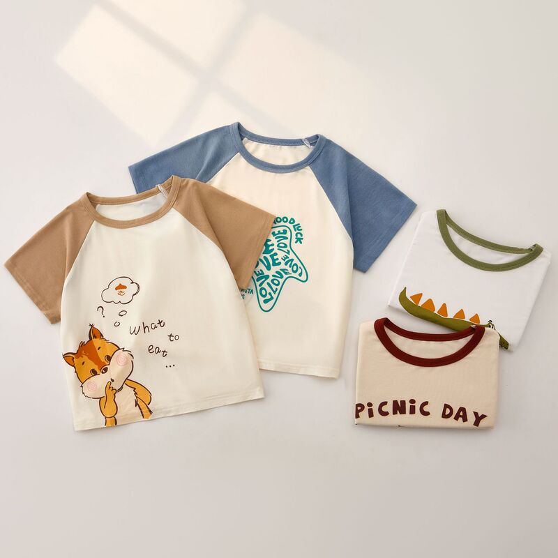 Baby's Short-sleeved T-shirt Boy's Baby's Half-sleeved Top Children's Modal Clothes Summer Children's Clothing Contrast Color Top