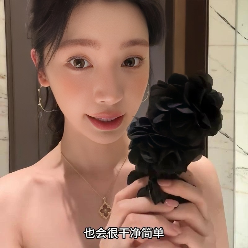 易梦玲同款红色花朵香蕉夹女高级感半扎发鲨鱼夹大号发夹头饰发卡|undefined