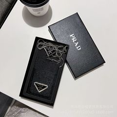 欧美潮牌适用工作证银行卡斜跨工牌门禁卡套皮质金属链条调节男女
