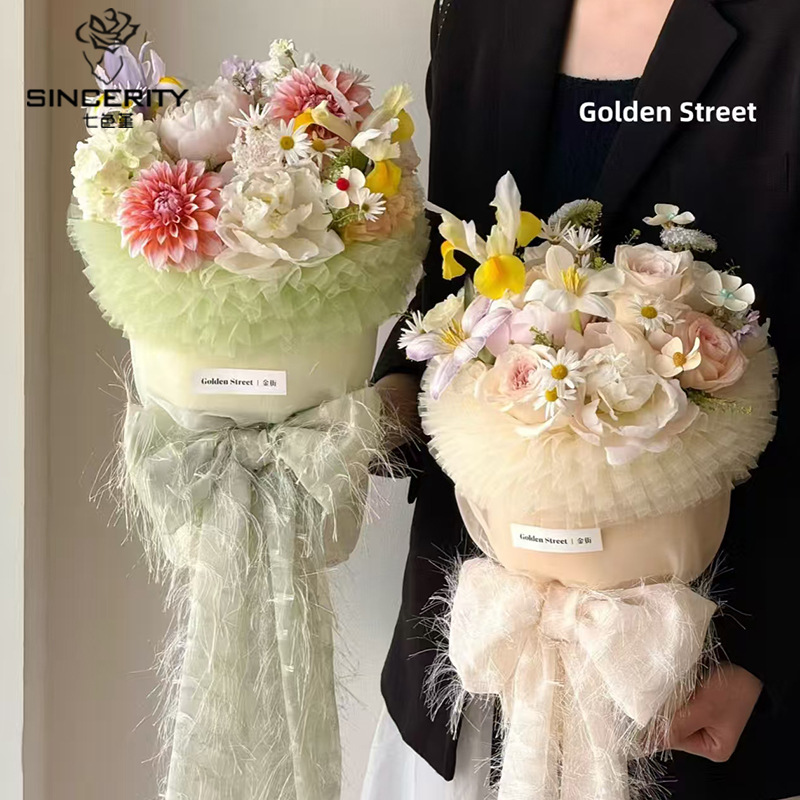 Día de la madre de siete colores 520 nuevos productos tela de gasa con borlas francesas lazo floristería decoración de bricolaje material floral