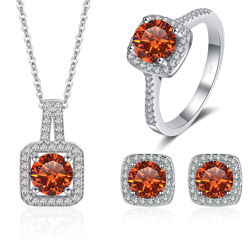 1 quilates color moissanite conjunto de joyas rosa negro moissanita anillo conjunto de pendientes collar