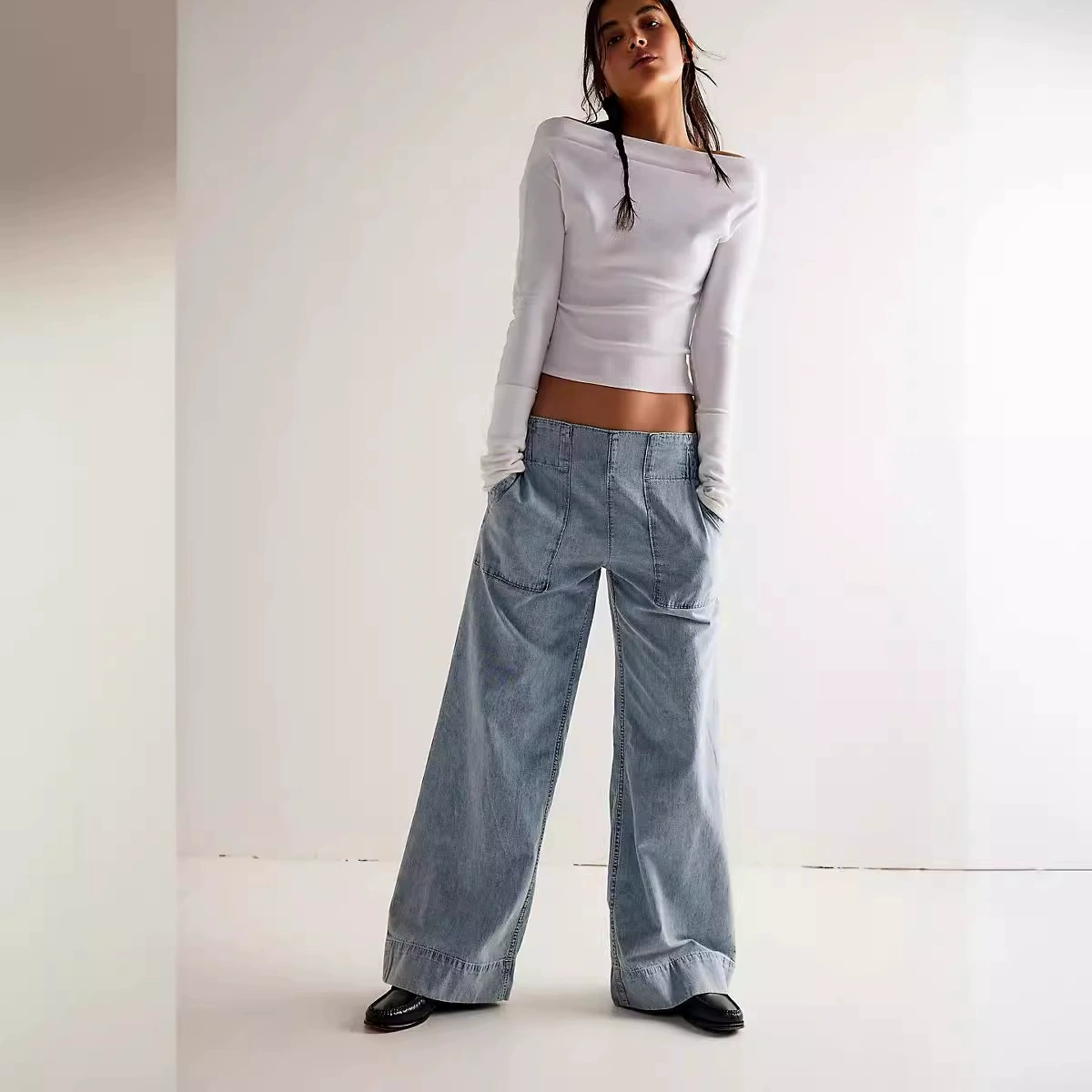 Европейская и американская женская мода индивидуальность с низкой талией без боевого джинсовых брюк