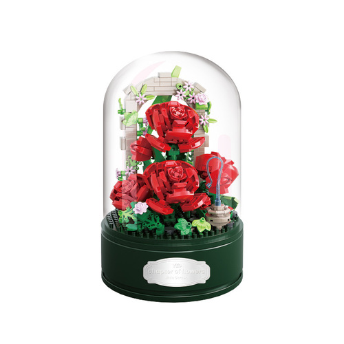 Yugao compatible Lego small particle building blocks rose immortal flower music box desktop ornaments girl birthday gift
