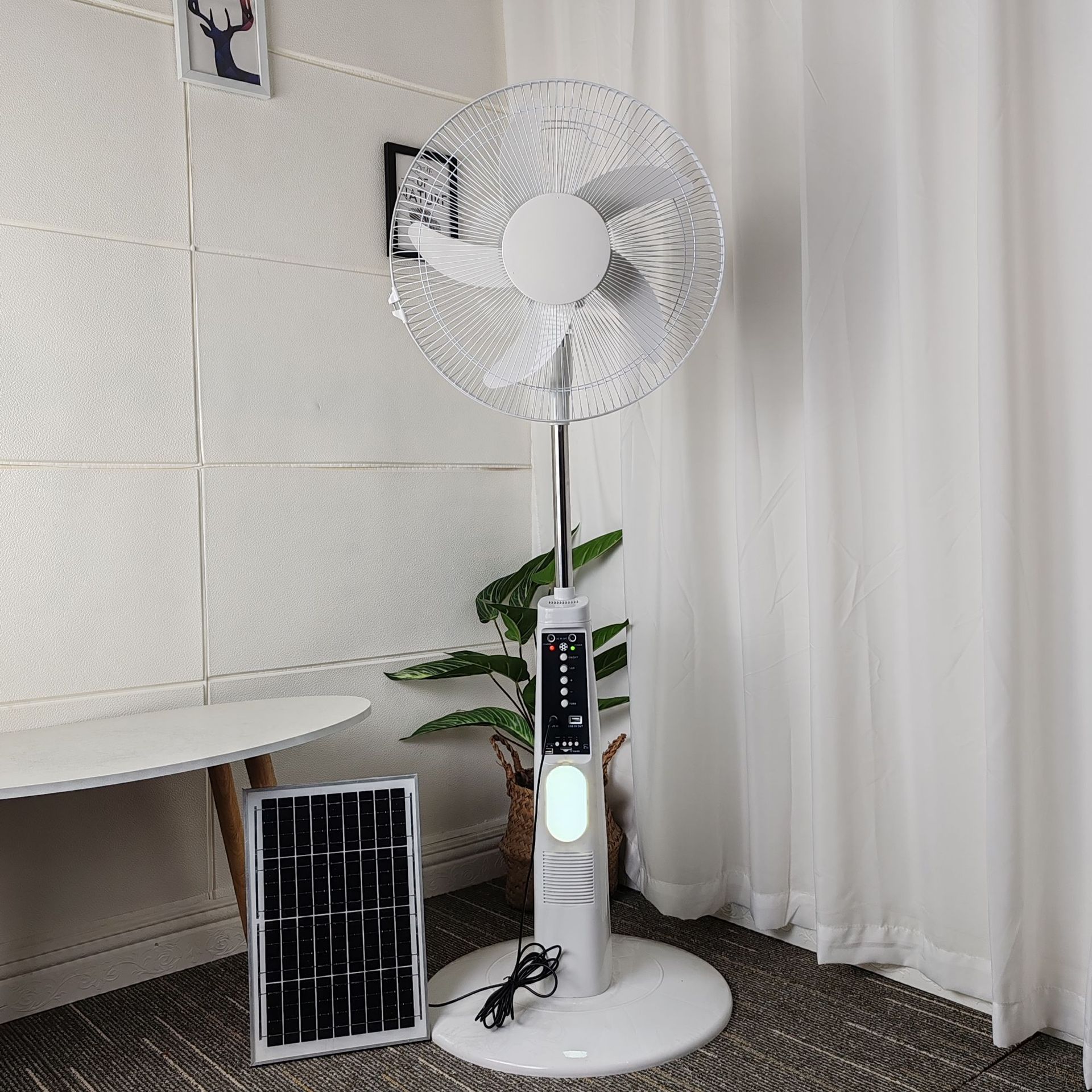 Ventilador vertical recargable de 16 pulgadas, motor sin escobillas, reproductor de música, radio, ventilador de panel solar MP3
