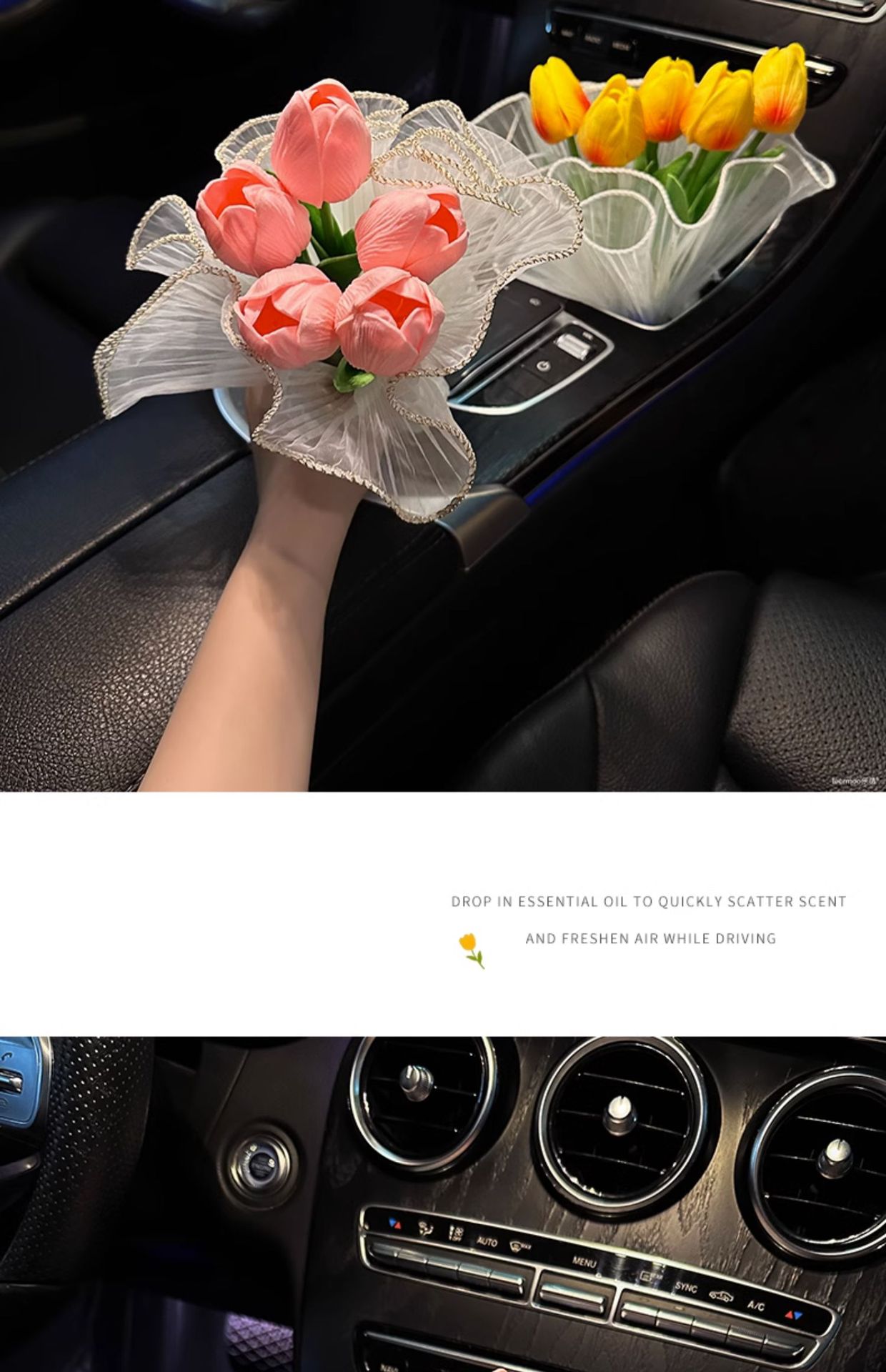 Car ornaments tulip bouquet ins style 2024 Internet famous new car center console interior decorations for girls