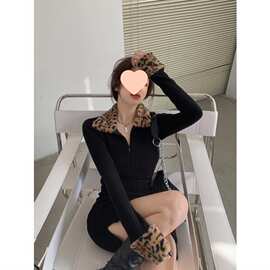 秋冬季新款豹纹长袖气质感加厚连衣裙女修身显瘦包臀裙