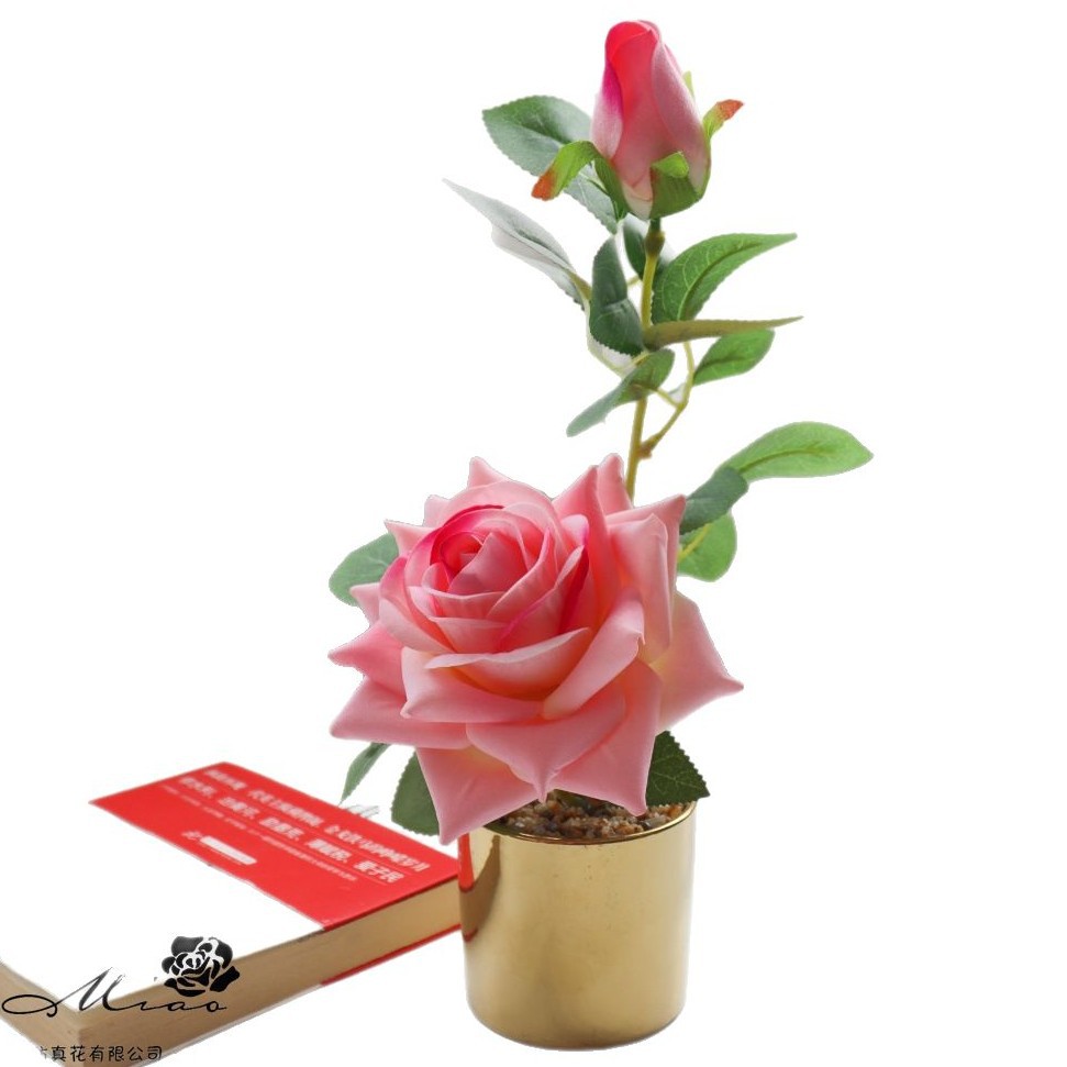 Flores falsas tela de terciopelo de alta calidad flores de rosa bonsai simulación flor de moda decoración creativa plantación verde artificial simulación maceta