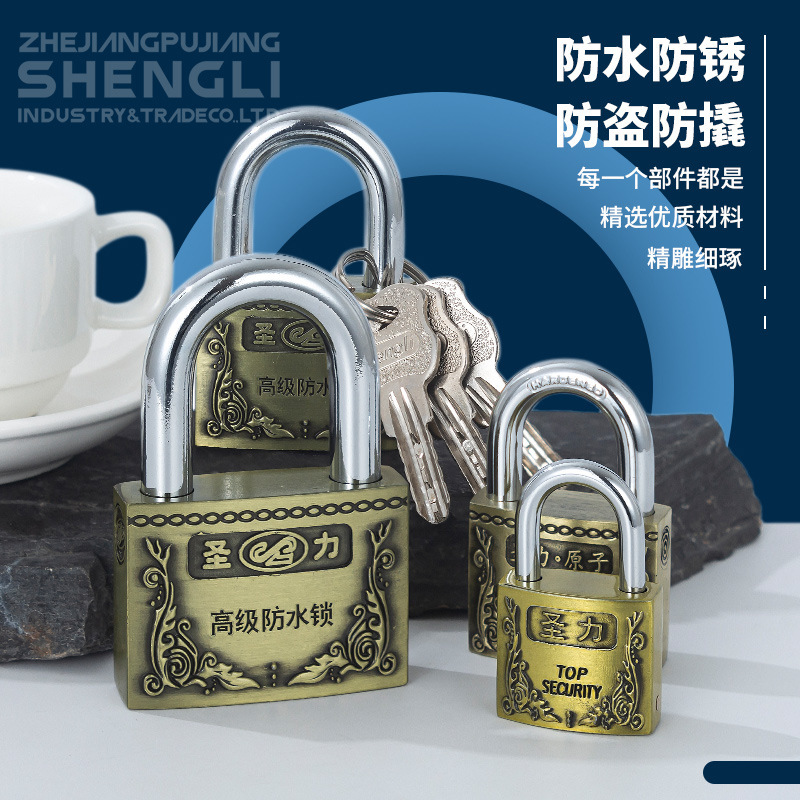 Zinc alloy bronze color atomic copper core padlock crescent key waterproof antirust lock vintage outdoor padlock chain lock