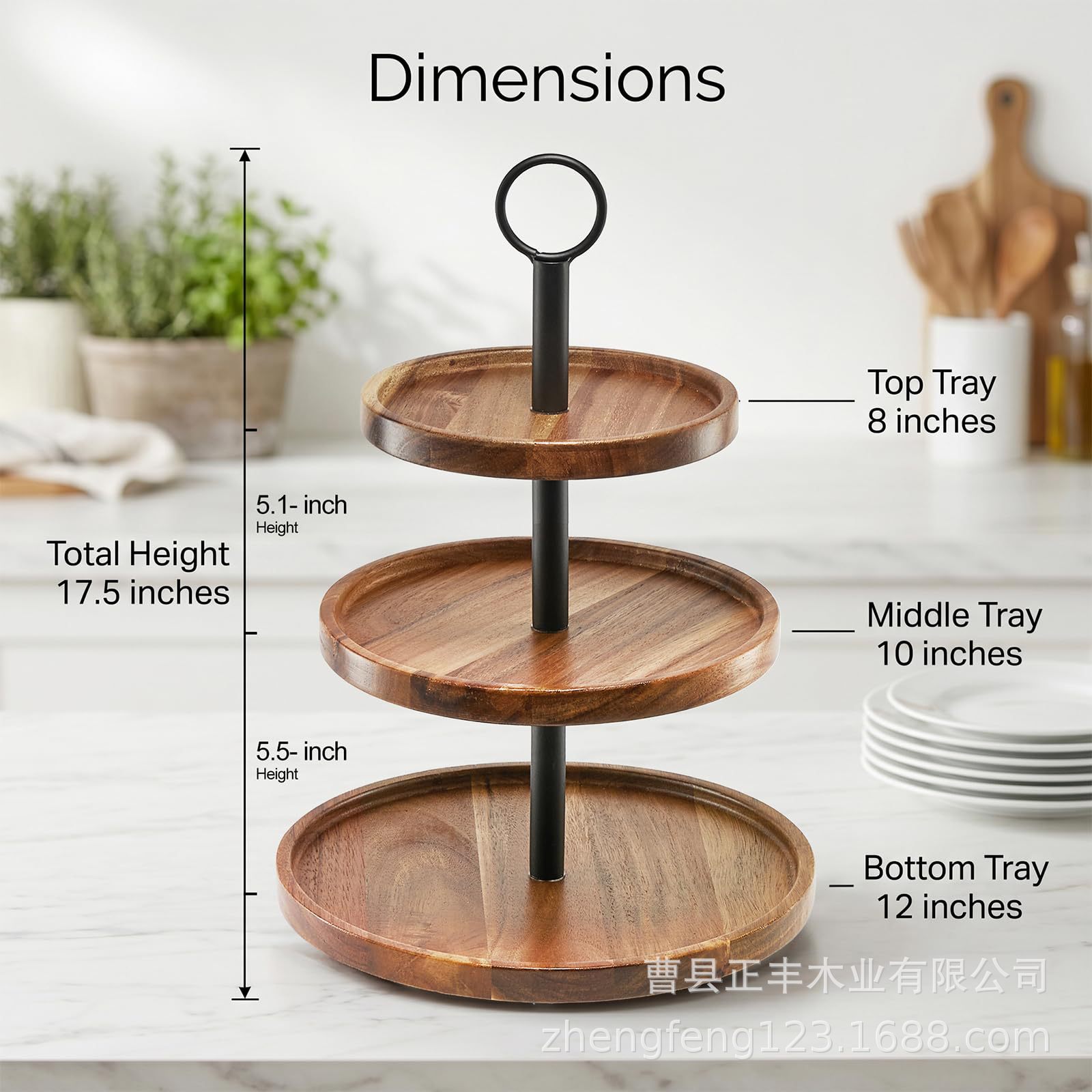 Cross-border wooden round tray three-tier storage rack wedding dessert table decoration cake display stand coffee cup holder