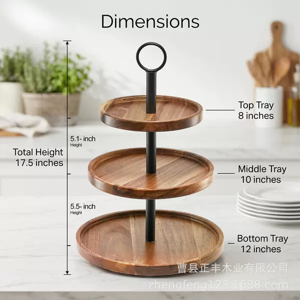 Cross-border wooden round tray three-tier storage rack wedding dessert table decoration cake display stand coffee cup holder