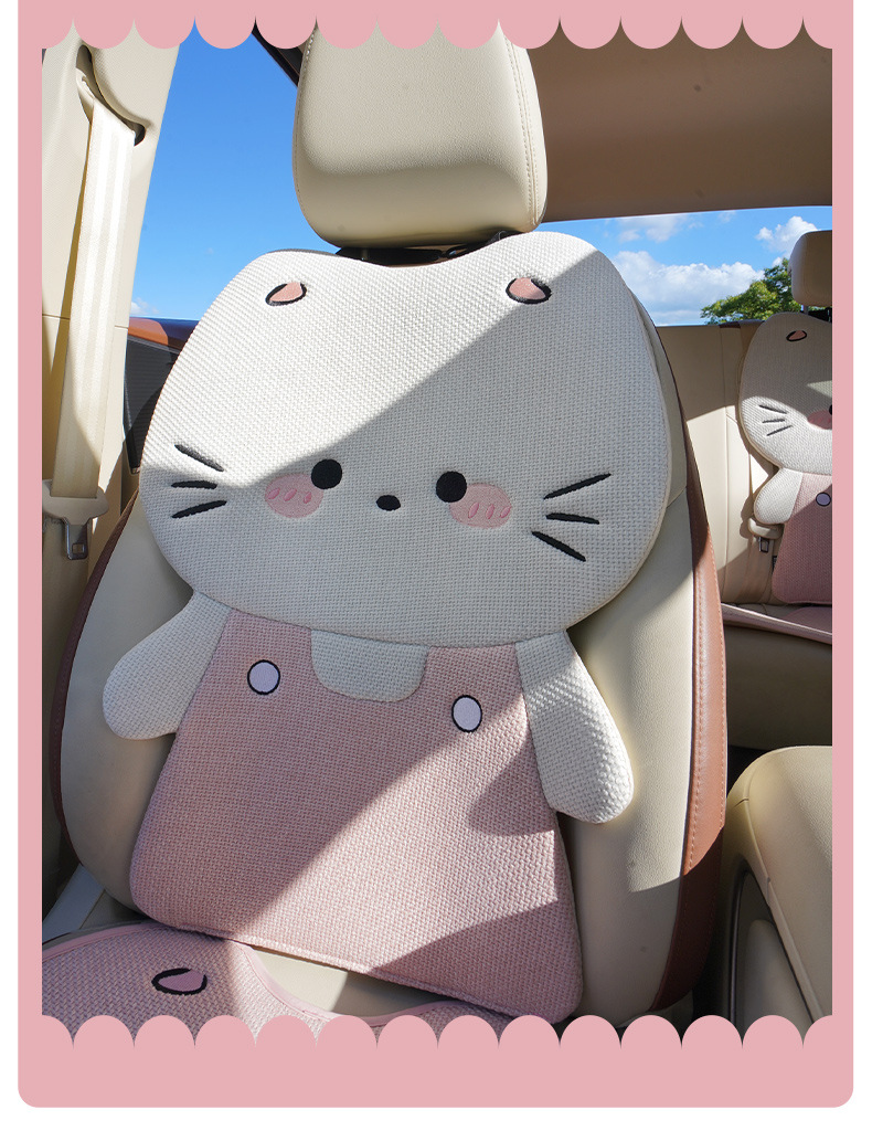 Linen Car Seat Cushion, Universal for All Seasons, Breathable, Rear Seat Cushion with 3D Cute Cat Cartoon Design, Cute Female Seat Cover