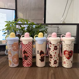 爆款蒙奇奇卡通浮球保温杯大容量水杯女生可爱便携手提绳吸管杯