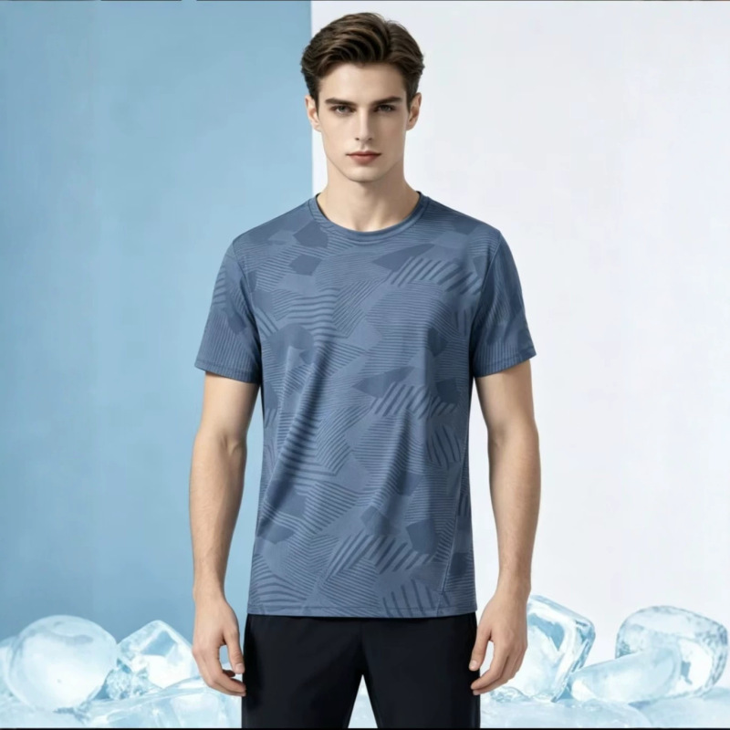 Cross-Border Men's T-Shirt Ice Silk Short-Sleeved T-Shirt Thin Casual Loose Large Size Sports T-Shirt Round Neck Quick-Drying Top