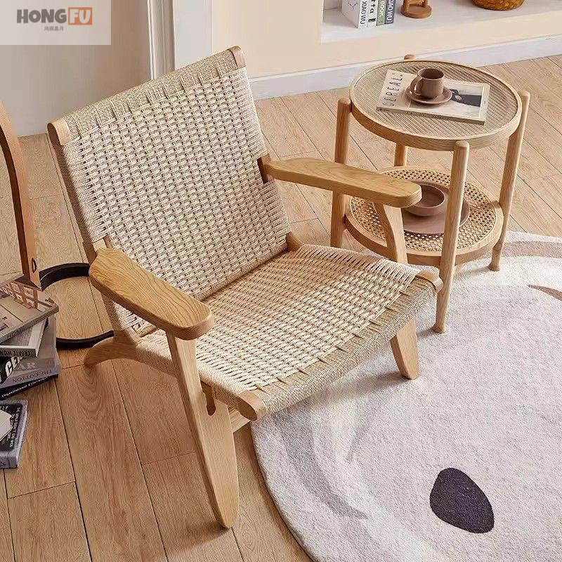 Sillas de madera sólida de cuerda trenzada sillas de balcón nórdicas sillas de ocio estilo japonés sillas de silla de casa pequeña silla de respaldo perezosa