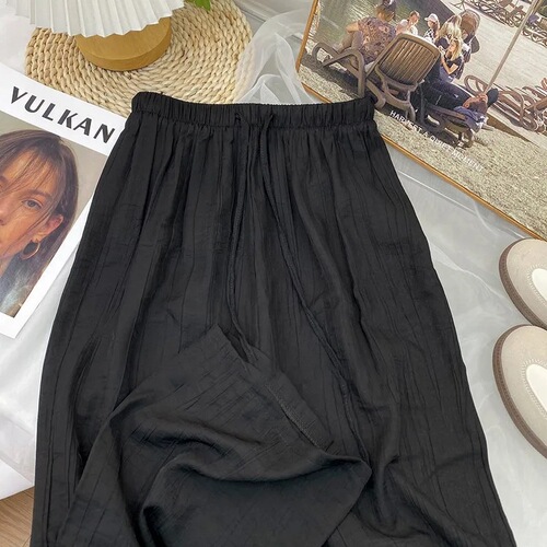 Retro tentacle texture folds cool ice silk wide-leg pants women's summer loose straight slimming casual pants