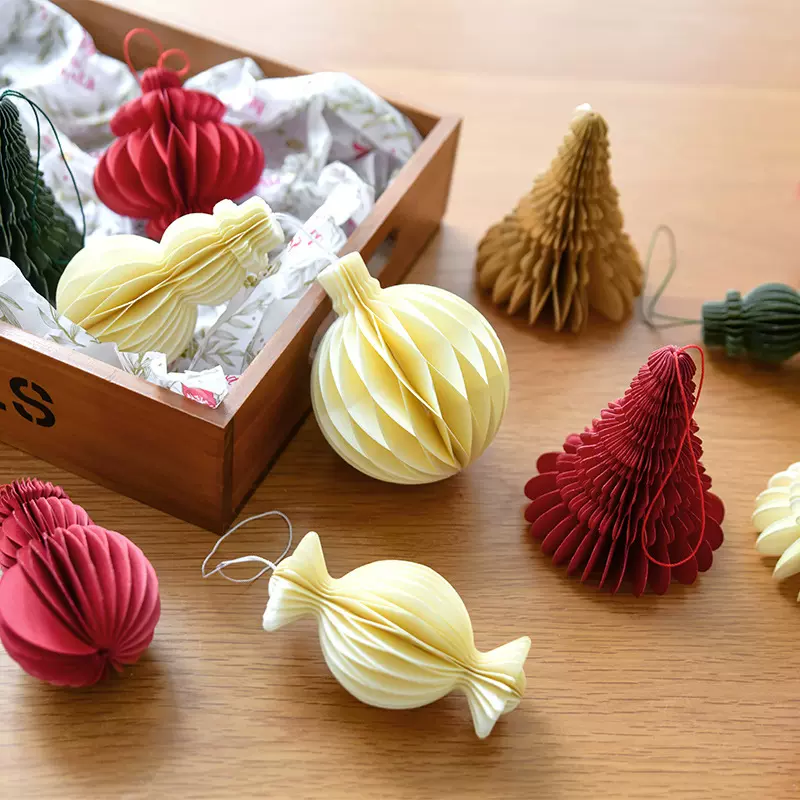 NUCHI跨境圣诞树挂饰折纸蜂窝球雪人圣诞球小挂件圣诞节装饰品