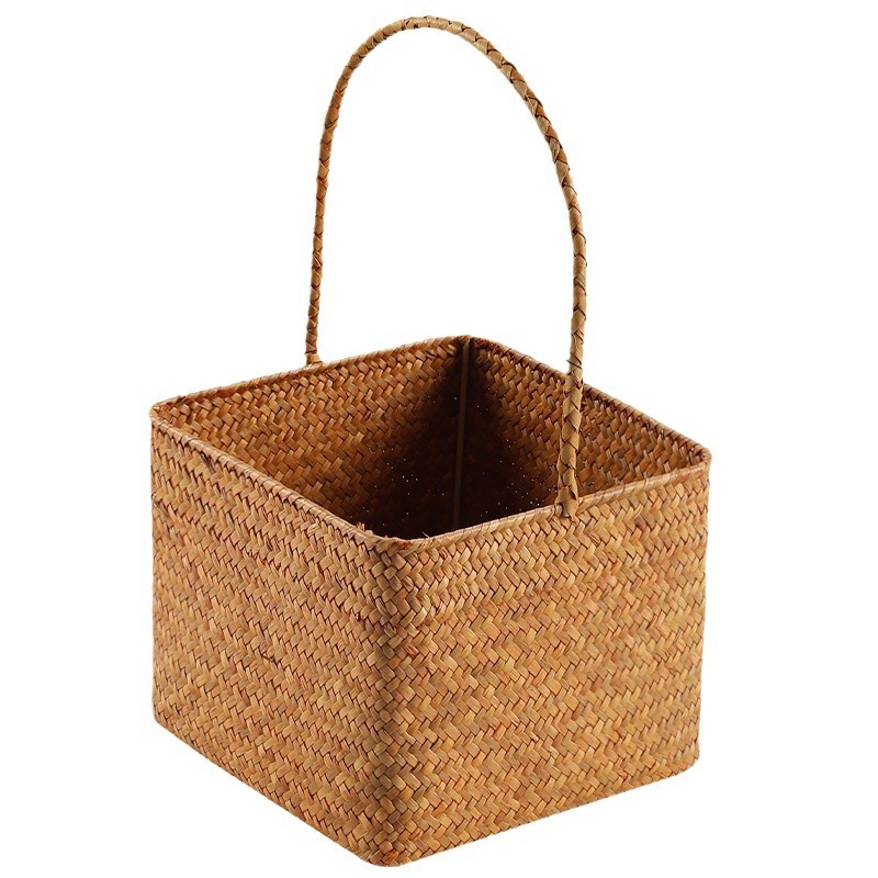 Cesta de arreglos florales tejida de algas marinas de estilo pastoral nórdico, tienda de dulces de boda, regalo de mano, canasta de mano, decoración, canasta de almacenamiento