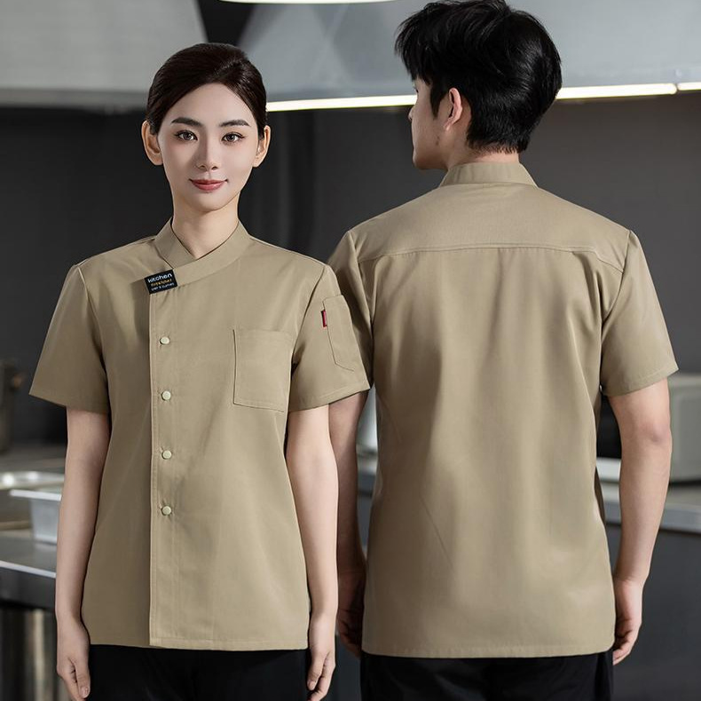 Summer high-end chef workwear for women in the catering industry, embroidered short-sleeved uniforms for hotel and restaurant kitchens Summer high-end chef workwear for women in the catering industry, embroidered short-sleeved uniforms for hotel and restaurant kitchens