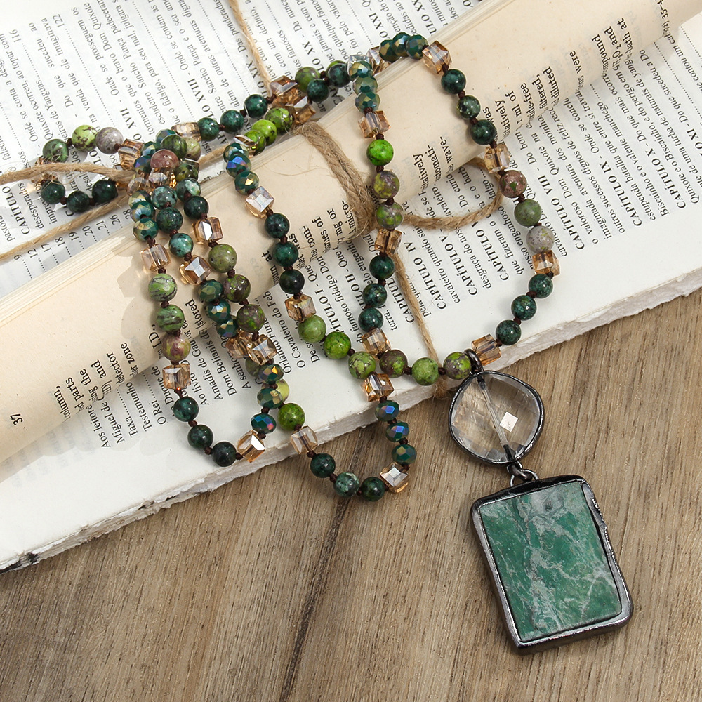 65g Weight Natural Stone Pendant Material Pendant Necklace Classification Natural Stone Chain Material Beaded Chain Chain Type 1 Piece Quantity Holiday Occasion natural stone Material Geometric Pattern Women's Gender Retro Style Retro Geometric Natural Stone Beaded Chain Pendant Necklace In Bulk 8