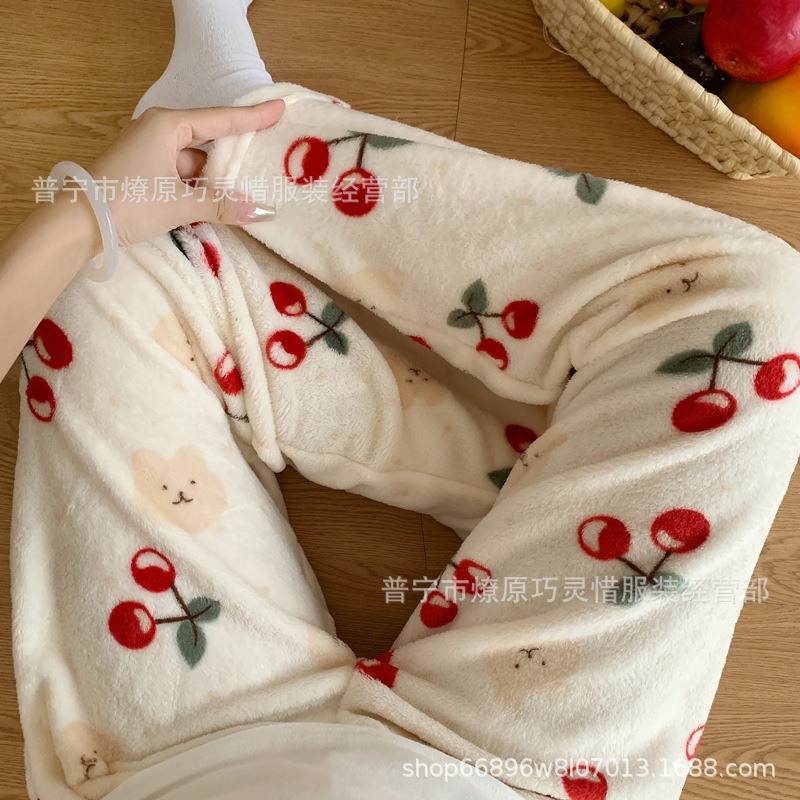 Pantalones de pijama de franela de coral de dibujos animados, pantalones de pijama de hombre, pantalones de invierno de otoño de mujer, pantalones caseros